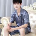 Summer Men's New Ice Silk Pajamas Homewear Suit Men's Thin Short-Sleeved Shorts Loose Large Size Youth Fashion Leisure Suit. 