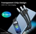 Transparent Luminous Super Fast Charging 3-in-1 Data Cable, 3-in-1 Super Fast Charging Cable, for lighting cable, Android, Type-C Devices (1pcs). 