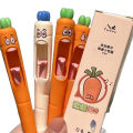4pcs Funny Carrot Press Type Black Quick Dry Gel Pen High Value Creative Stress Relief Writing Tool for Study Office School.