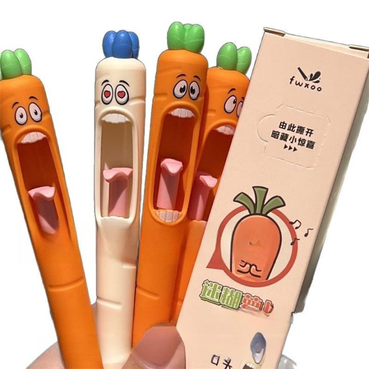 4pcs%20Funny%20Carrot%20Press%20Type%20Black%20Quick%20Dry%20Gel%20Pen%20High%20Value%20Creative%20Stress%20Relief%20Writing%20Tool%20for%20Study%20Office%20School%20-%20Image%205