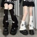 Black White Grey Star Knitted Leg Warmers Winter Warm Cotton Thigh High Stockings Elastic Warm Thigh Knitted Boot Stockings.