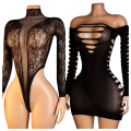 Long Sleeves Lingerie Dress Hollow Mesh Hip Skirt Short Hot Clothes Women.