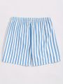 Men's Light Blue & White Striped Swim Shorts with Elastic Drawstring Waist Breathable Quick-Dry Summer Outdoor Activities. 