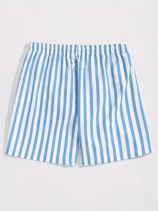 Men's%20Light%20Blue%20&%20White%20Striped%20Swim%20Shorts%20with%20Elastic%20Drawstring%20Waist%20Breathable%20Quick-Dry%20Summer%20Outdoor%20Activities%20-%20Image%202