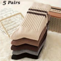 5 Pairs Pack Trendy Striped Crew Socks Women's JK Fashion Socks for Sports Daily Wear Cute Fall Winter Collection. 