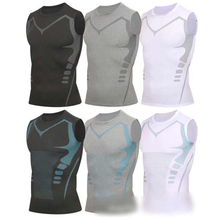 Men's Slimming Vest Ionic Compression Shirt Ice-Silk Cooling Body Shaper Tank Top Tummy Control Quick-Dry Fitness Shirts