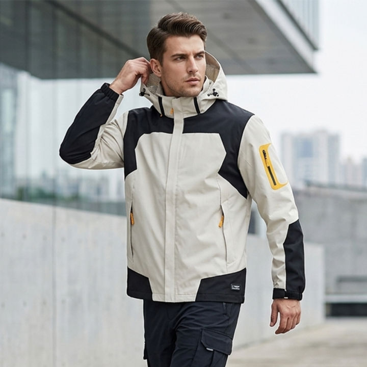 Colorblocked Windcheater Polyester Detachable Jacket Hoodie For Men