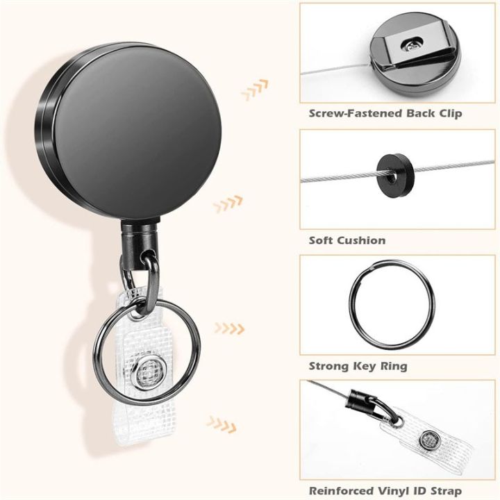 Metal Card Key Ring Clip Retractable Pull Key Ring Chain Reel ...