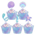 Mermaid Party Cupcake Toppers Under the Sea Theme Birthday Party Wedding Decor Ocean Cupcake Wrappers Girls Baby Shower Supplies. 