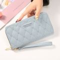 Stylish PU Leather Long Wallets for Women Card Holder Single Zipper Clutch Purses Heart Embroidery Money Bag Wallet For Girls ,. 