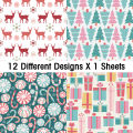 12pcs Retro Christmas Scrapbook Paper,Christmas Tree Design Single Sided DIY Craft Paper For Journal Card Making Gift Decoration. 
