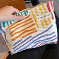 Colorful Stripes Corduroy Cosmetic Bag Portable Travel Toiletry Bag Skincare Sundries Aesthetic Makeup Storage Bag-zmt. 