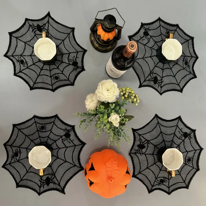 Diameter%2030cm%20Halloween%20Tablecloth%20Black%20Placemat%20Disposable%20Spider%20Table%20Runner%20Halloween%20Decoration%20Set%20-%20Image%203