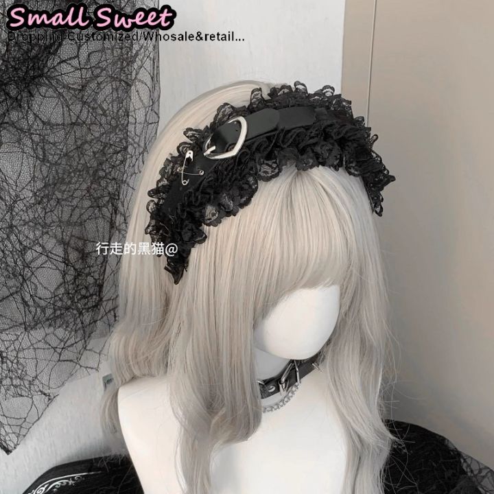 Goth Hair Accessories Harajuku Gothic Lolita Y2K Girl Punk Love Floral Lace Ruffled Hair Band Headband Hair Hoop Choker Necklace