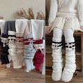 2026 Girls American Preppy Style Knitted Leg Warmers Striped Kids Leg Warmers with Bow Decor Autumn Winter Warm Leggings. 