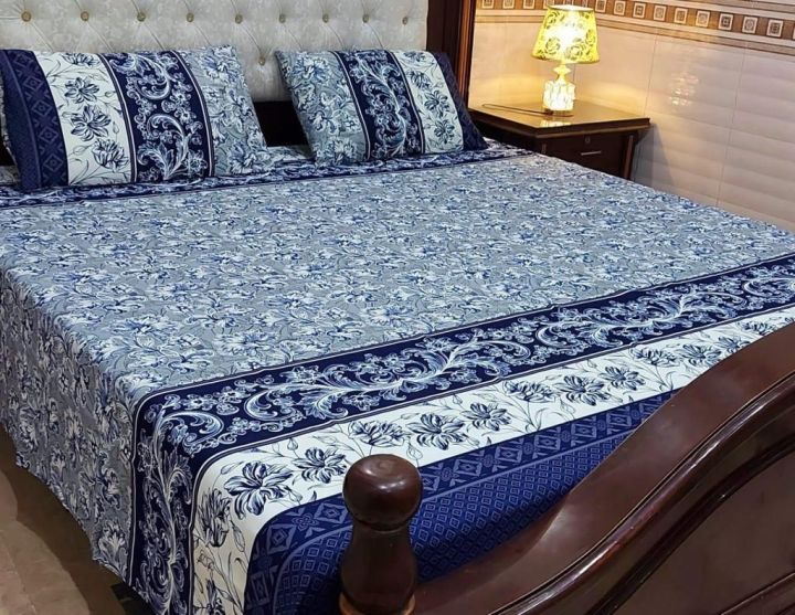 Bed Sheet Crystal Cotton Double Bed Sheet Set-3Pcs