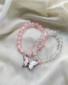 Beautiful pink and white butterfly charm bracelet Glass beads friendship bracelet for couples, best friends, girls. 