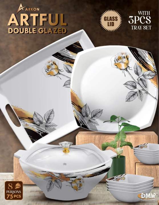 Melamine dinner set by ARKON -Double glazed with a FREE TRAY SET