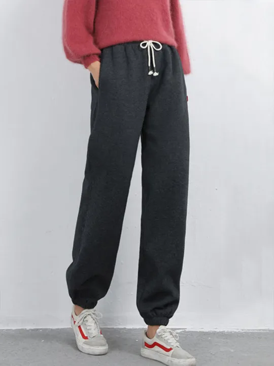 Winter%20Women%20Harem%20Pants%20Drawstring%20Fleece%20Long%20Thicken%20Y2K%20Sweatpants%20Joggers%20Trousers%20Sports%20Casual%20Soild%20Color%20Warm%20Pants%20-%20Image%204
