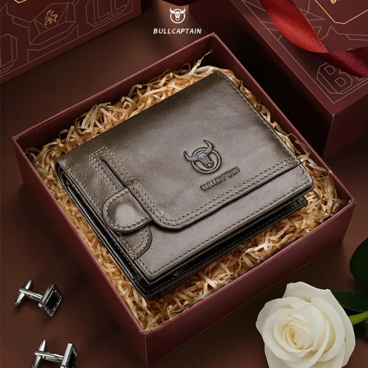 BULLCAPTAIN Wallets for Men Leather RFID Blocking Bifold Wallet Vintage Large Purse Credit Card Holder Gifts For Mens With box