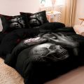 3Pcs Gothic Mexican Sugar Skull Woman Duvet Cover Bedding Set Floral & Skull Patterns - Ideal For Day Of The Dead Celebrations. 