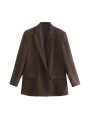 Women Fashion Double Breasted Loose Fitting Blazer Coat Vintage Long Sleeve Pockets Female Outerwear Chic Veste Femme. 