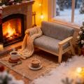 1Pcs 1:12 Mini Simulation Miniature Wooden Double Sofa Living Room Dollhouse Furniture Kids Pretend Play Doll House Decor. 