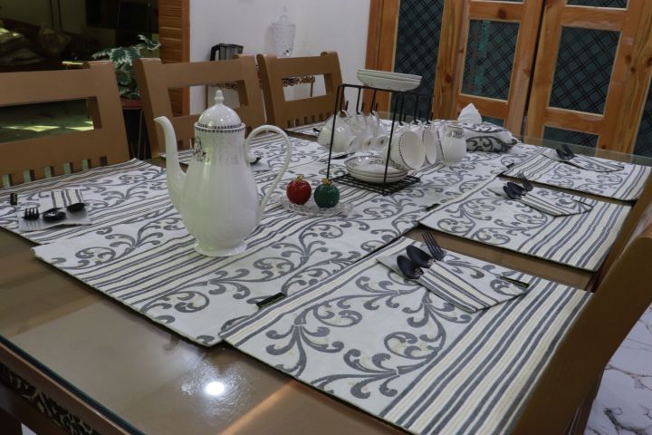 Ivory%20Scroll%20Work%20Dining%20Table%20set%20Table%20Runner%20Table%20Mats%20Tissue%20box%20cover%20and%20cutlery%20Holder%20Dining%20Table%20set%20for%208%20-%20Image%203