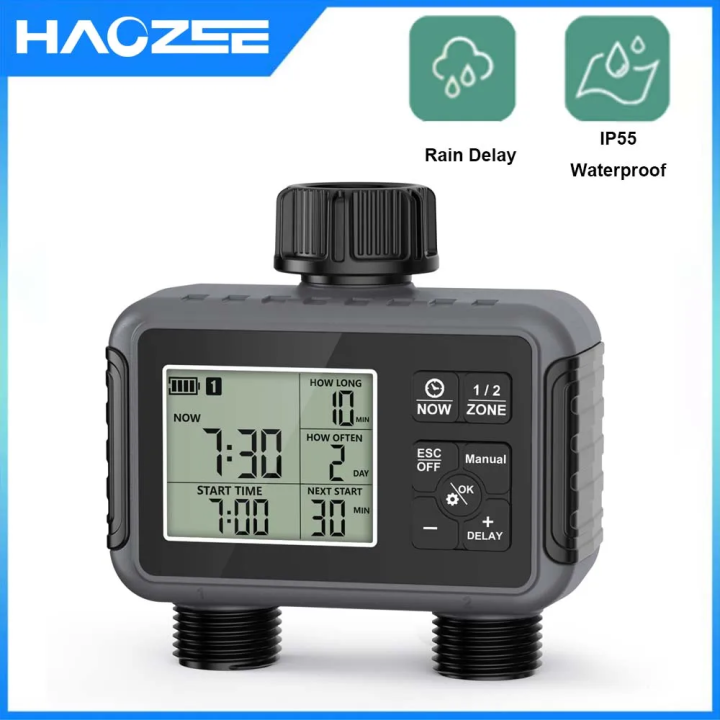 Haozee Smart Water Timer Intelligent 1/2/3-Outlet Irrigation Watering System Sprinkler Timer Garden Programmer IPX7 LCD Display
