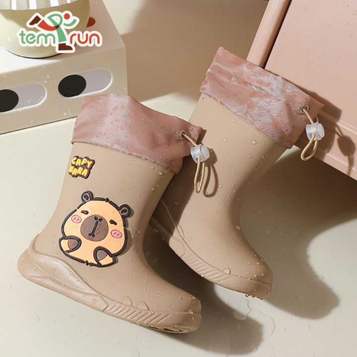 Children's Rain Boots Cartoon Capybara Pattern Rain Shoes For Girls Boys Anti-Slip Elastic Band For Students