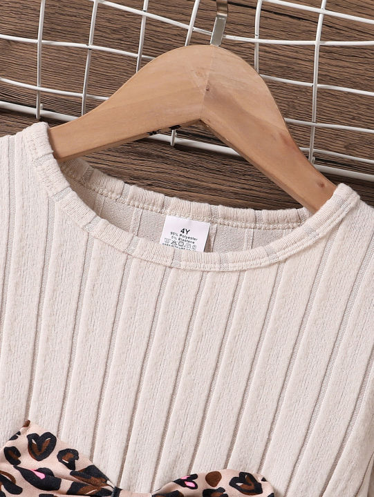Spring%20Autumn%20Girls%20Cute%20Fashion%20Casual%20Clothing%20Apricot%20Knitted%20Ruffle%20Long%20Sleeve%20Top+Cartoon%20Full%20Print%20Elastic%20Waist%20Casual%20Pants%20Set%20-%20Image%203