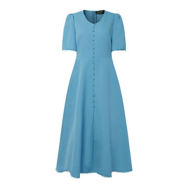 2025%20ZANZEA%20Elegant%20Women%20Midi%20Dresses%20Office%20Sundress%20Casual%20Short%20Sleeve%20Butttons%20Up%20Vestidos%20Robe%20Stylish%20A%20Line%20Party%20Dress%20-%20Image%207