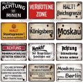 Trendy ACHTUNG HALT War Metal Sign Modern Twist on Vintage War Design, Printed on High Grade Tin, Ideal for Contemporary Pub. 