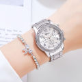 Gold Women Watch Geneva Classic Stainless Steel Women's Watch Fashion Rhinestone Quartz Watches Wristwatch for Woman Girls. 