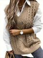 Women's plus Size Preppy V-Neck Sweater Vest Solid Argyle Knit with Slight Stretch Comfortable Casual Wear. 