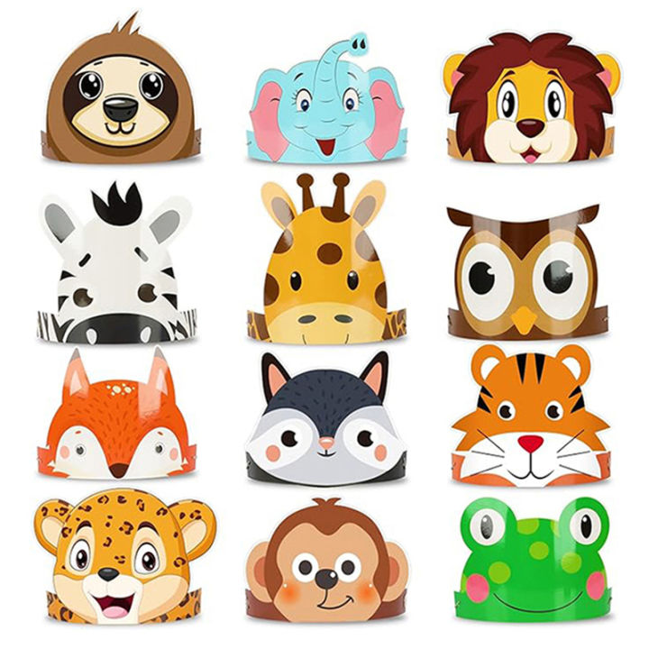 12pcs/set%20Jungle%20Animal%20Paper%20Hats%20Safari%20Party%20Decor%20Happy%20Birthday%20Party%20Decorations%20Kids%20Jungle%20Wild%20One%20Baby%20Shower%20-%20Image%203