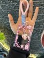 Kawaii Liquid Shaker Robot Bear Card Holder with Lanyard Neck Strap Clear Glitter ID Badge Case for Students Office Cute .