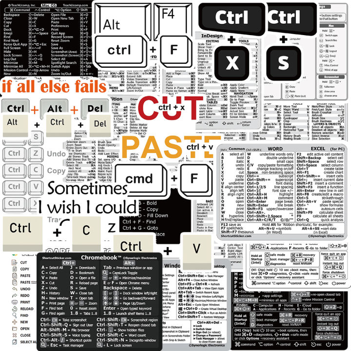 30PCS Shortcut Key Tips Waterproof Computer Sticker DIY Keyboard ipad