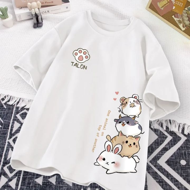 Summer%20Fashion%20Simple%20Cat%20Printing%20Universal%20Short%20Sleeve%20T-shirt%20Loose%20Casual%20Large%20Size%20-%20Image%202