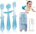Baby Silicone Toothbrush Set, Toothbrush + Tongue Brush + Baby Teether + Finger Toothbrush with Cup for Training Teething, 0-18M Infant Toddler Newborn Baby Teeth Brushes.