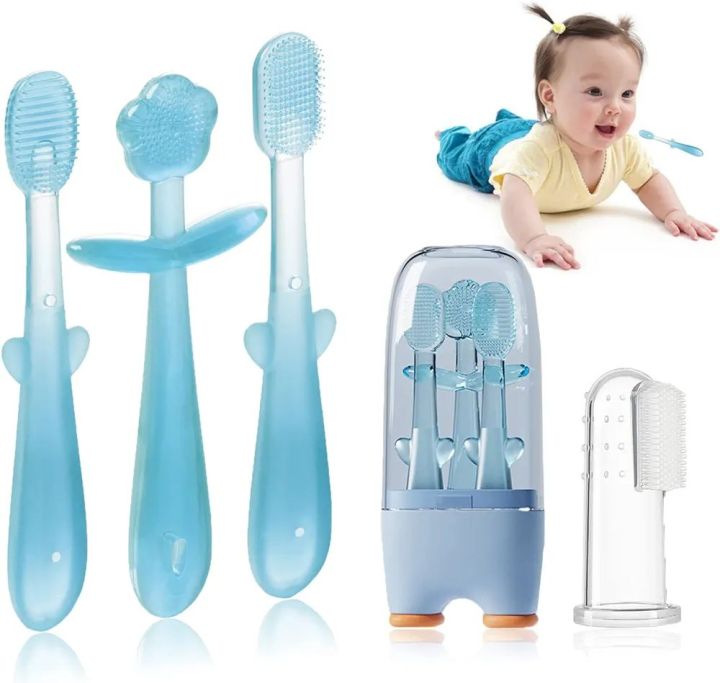Baby%20Silicone%20Toothbrush%20Set,%20Toothbrush%20+%20Tongue%20Brush%20+%20Baby%20Teether%20+%20Finger%20Toothbrush%20with%20Cup%20for%20Training%20Teething,%200-18M%20Infant%20Toddler%20Newborn%20Baby%20Teeth%20Brushes%20-%20Image%203