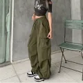 Casual Joggers Cargo Pants Women Solid Low Waist Pants Drawstring Wide Leg Baggy Trousers Y2k Streetwear Oversize Sweatpants. 