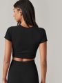 Seamless Womens Sport T Shirt Short Sleeve Yoga Top Fitness Gym Running Active Wear Workout Clothes.
