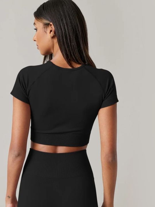 Seamless%20Womens%20Sport%20T%20Shirt%20Short%20Sleeve%20Yoga%20Top%20Fitness%20Gym%20Running%20Active%20Wear%20Workout%20Clothes%20-%20Image%202