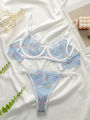 Sexy Royal Blue Lace Underwire Unpadded Bra Set Push Up Bralette & Panty See Through Lingerie Set for Women S-XL. 