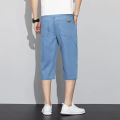 Summer Thin Lyocell Men's Jeans Shorts Blue Gray Classic Style Elasticity Straight Light Business Casual Denim Shorts Male.