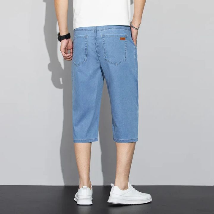 Summer%20Thin%20Lyocell%20Men's%20Jeans%20Shorts%20Blue%20Gray%20Classic%20Style%20Elasticity%20Straight%20Light%20Business%20Casual%20Denim%20Shorts%20Male%20-%20Image%203