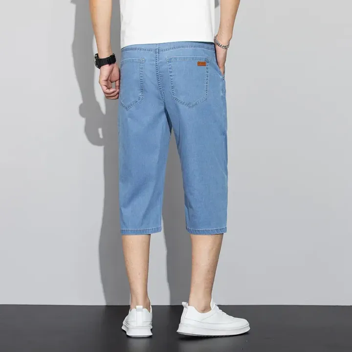 Summer%20Thin%20Lyocell%20Men's%20Jeans%20Shorts%20Blue%20Gray%20Classic%20Style%20Elasticity%20Straight%20Light%20Business%20Casual%20Denim%20Shorts%20Male%20-%20Image%203