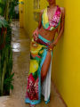 Weird Puss Colorful Leopard Women 2 Piece Set Y2K Beach Vacation Halter Tank Tops+Wrapped Maxi Skirts Matching Vacation Clubwear. 