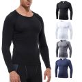 Men's thermal sports underwear elastic quick drying O-neck round neck thin autumn slim long sleeve base shirt men's top.